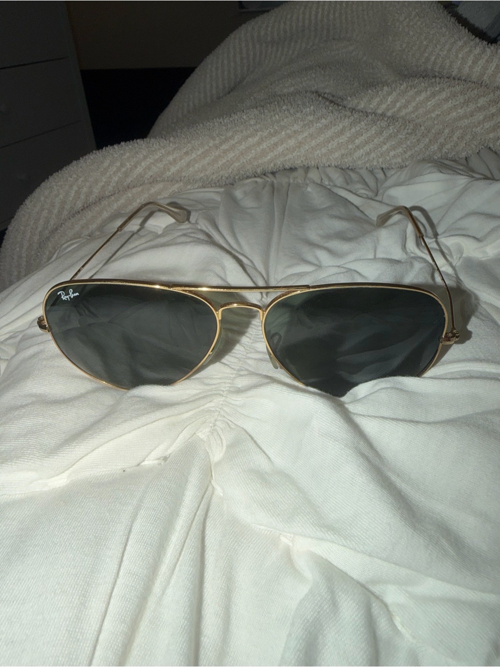 Ray-Ban Gold Frame Sunglasses with Dark Gray Lenses